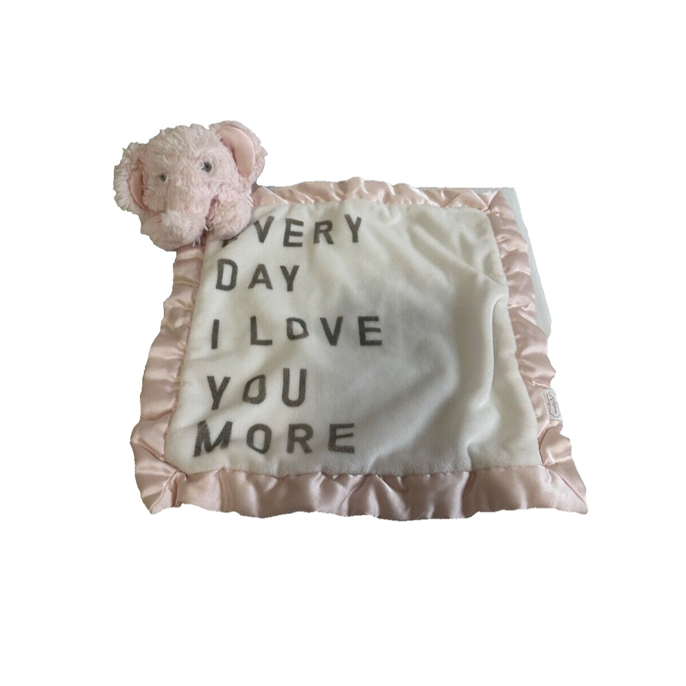 Mud Pie Elephant Pink Baby Lovey EVERYDAY I LOVE YOUR MORE Blanket Satin Toy